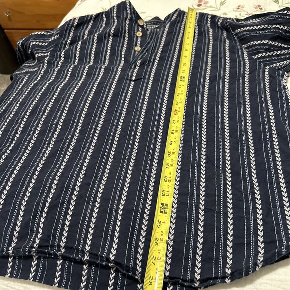 J. Peterman Shirt Blue Textured Geometric Relaxed Henley Long Sleeve Men's XL - Picture 9 of 11